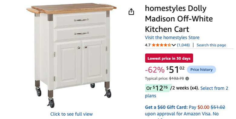 homestyles Dolly Madison Off-White Kitchen Cart