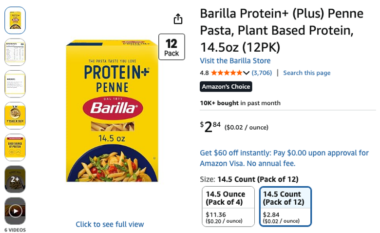 Barilla Protein+ Penne Pasta 12-Pack