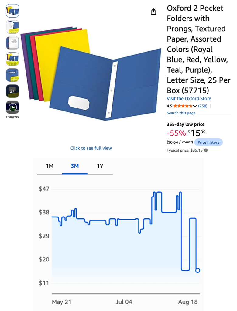 Oxford 2 Pocket Folders with Prongs, 25-Pack