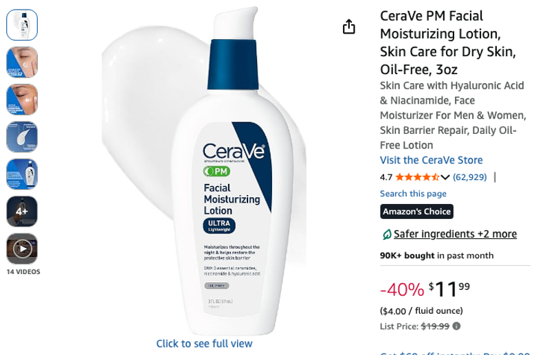 CeraVe PM Facial Moisturizing Lotion