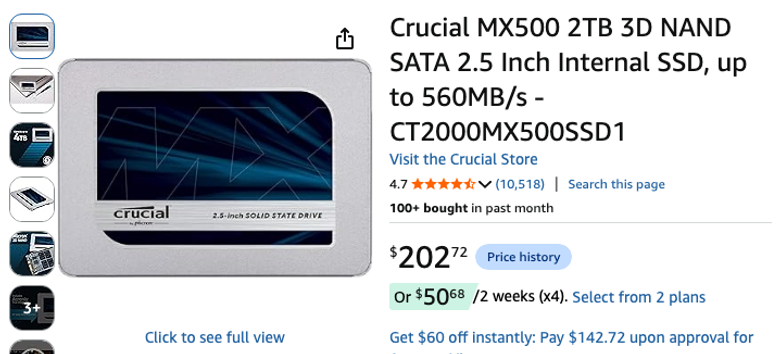 Crucial MX500 2TB SATA Internal SSD