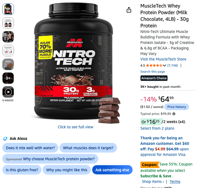 MuscleTech Whey Protein Powder, Milk Chocolate, 4 lb
