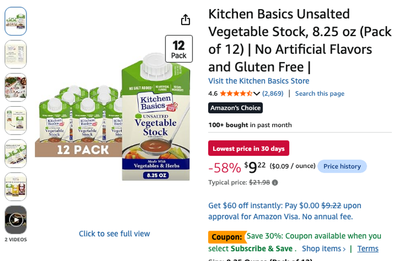 Kitchen Basics Unsalted Vegetable Stock, 8.25 oz (Pack of 12)