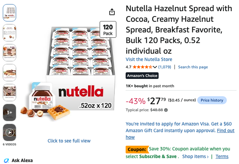 Nutella Hazelnut Spread Bulk Pack