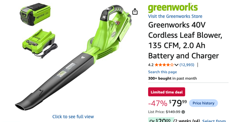 Greenworks 40V Cordless Leaf Blower