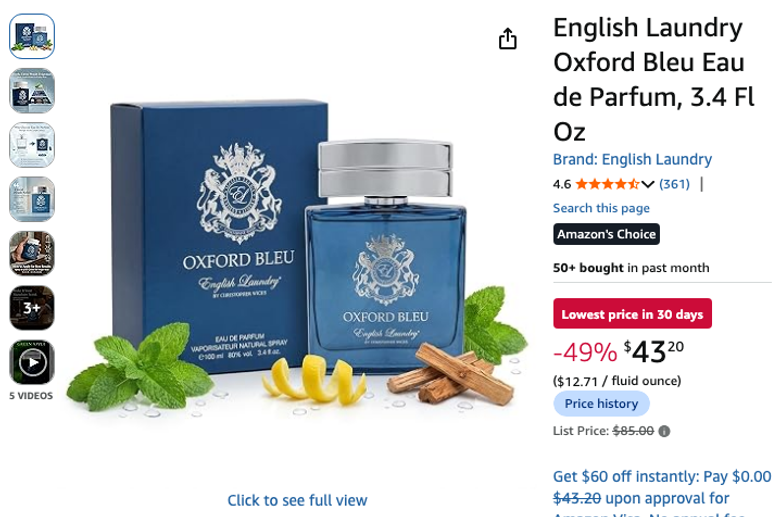 English Laundry Oxford Bleu Eau de Parfum, 3.4 Fl Oz