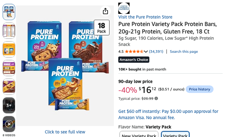 Pure Protein Variety Pack Protein Bars, 18 Ct
