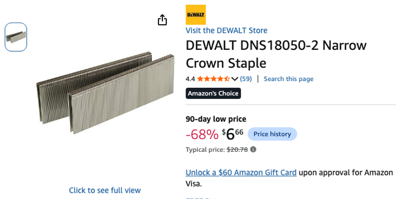 DEWALT Narrow Crown Staples, 2,500-Count