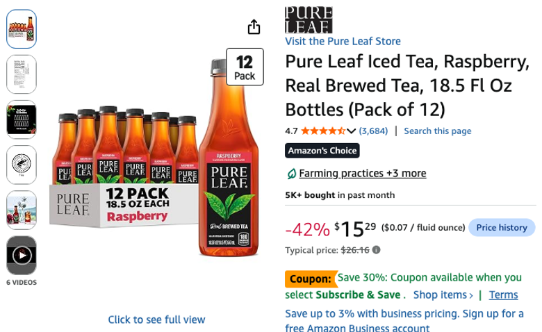 Pure Leaf Raspberry Iced Tea, 12-Pack