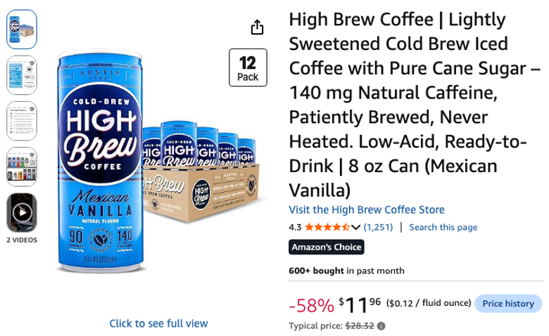High Brew Coffee Mexican Vanilla Cold Brew 12-Pack