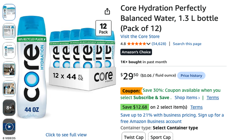 Core Hydration Perfectly Balanced Water 1.3 L, Pack of 12