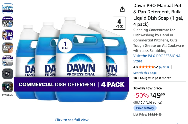 Dawn PRO Manual Pot & Pan Detergent 4-Pack