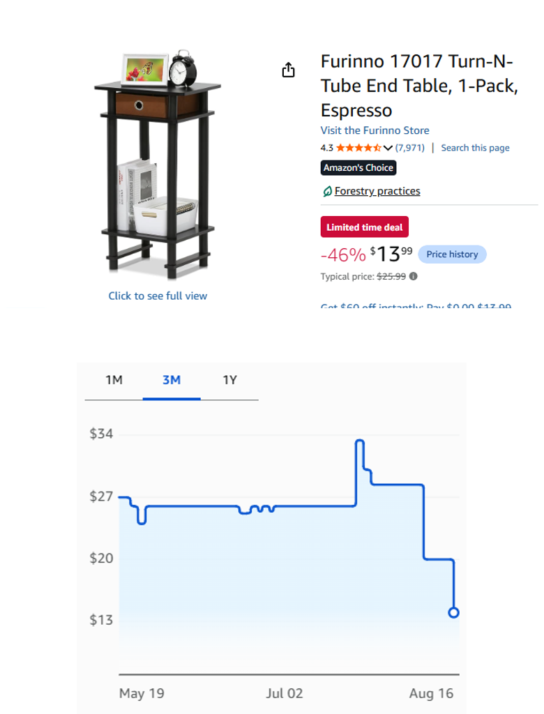 Furinno Turn-N-Tube End Table, 1-Pack, Espresso