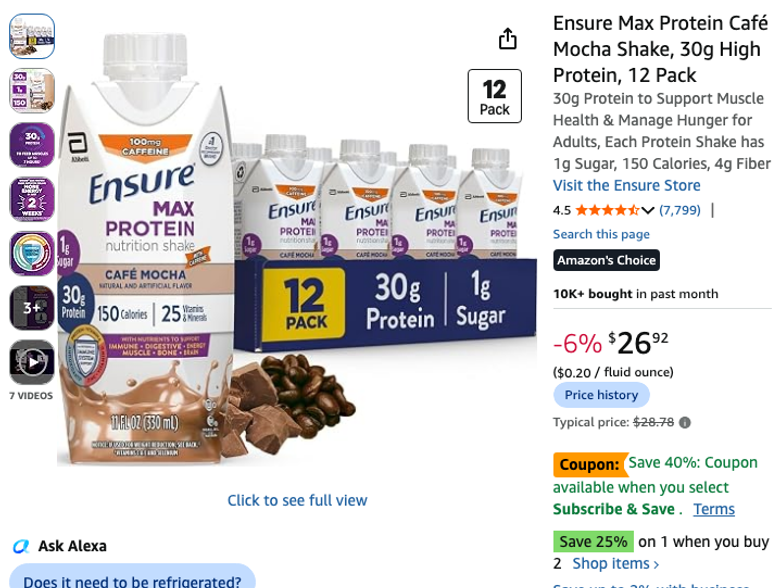 Ensure Max Protein Café Mocha Shake 12 Pack
