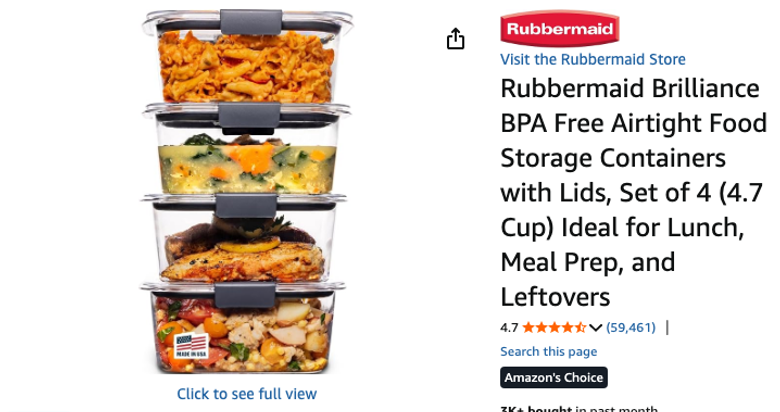 Rubbermaid Brilliance Airtight Food Storage Containers, 4-Pack