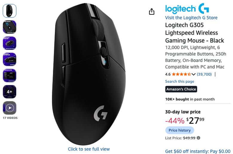 Logitech G305 Lightspeed Wireless Gaming Mouse