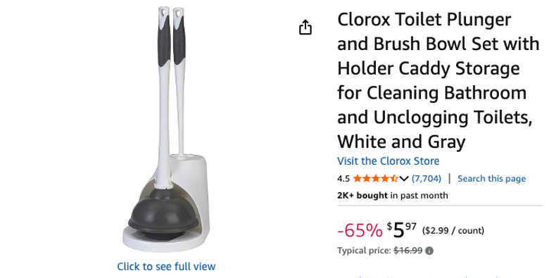Clorox Toilet Plunger and Brush Bowl Set
