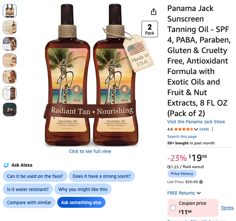 Panama Jack Sunscreen Tanning Oil 2-Pack