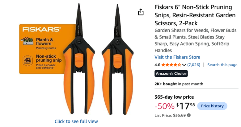 Fiskars 6" Non-Stick Pruning Snips 2-Pack