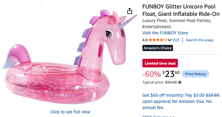 FUNBOY Glitter Unicorn Pool Float