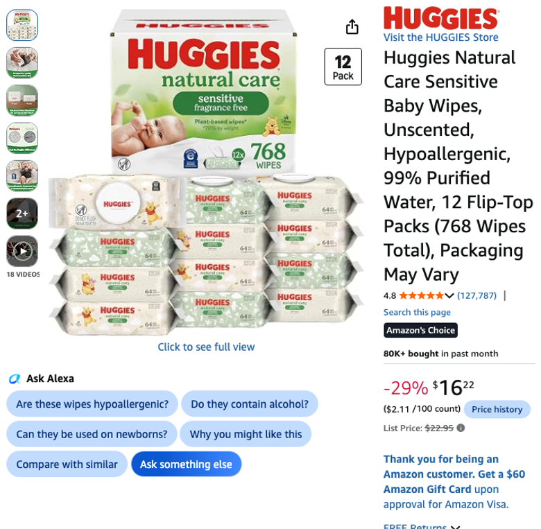 Huggies Natural Care Sensitive Baby Wipes 768-Count