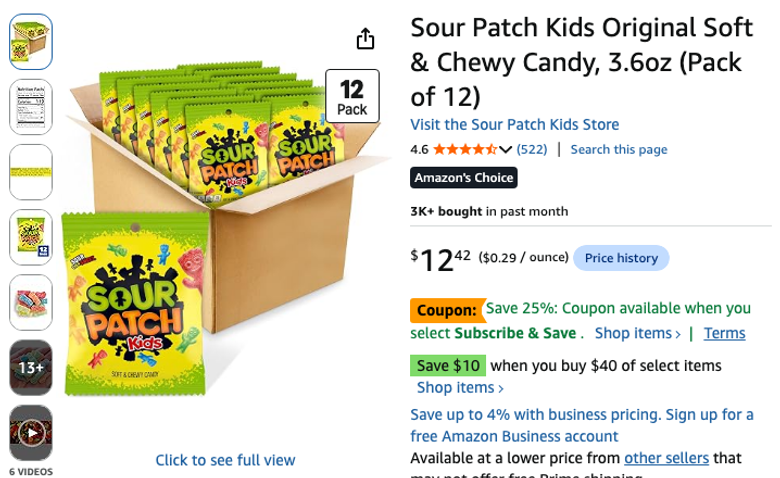 Sour Patch Kids Original Soft & Chewy Candy, 12-Pack