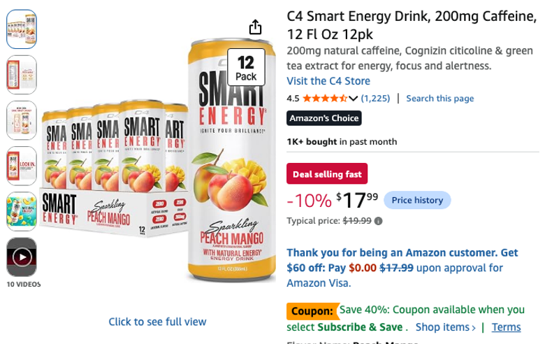 C4 Smart Energy Drink 12-Pack