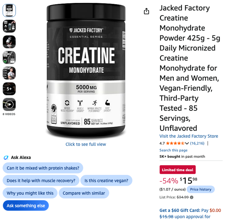 Jacked Factory Creatine Monohydrate Powder 425g