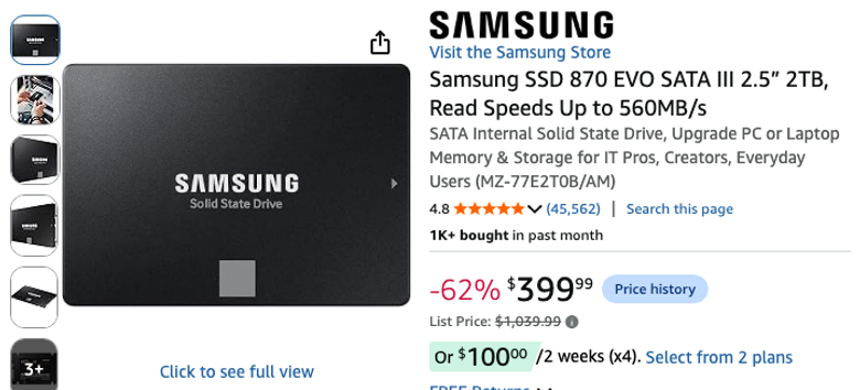 Samsung 870 EVO 2TB SATA SSD