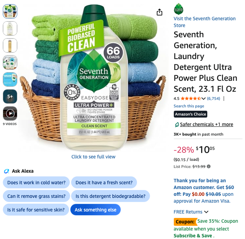 Seventh Generation Laundry Detergent Ultra Power Plus Clean Scent
