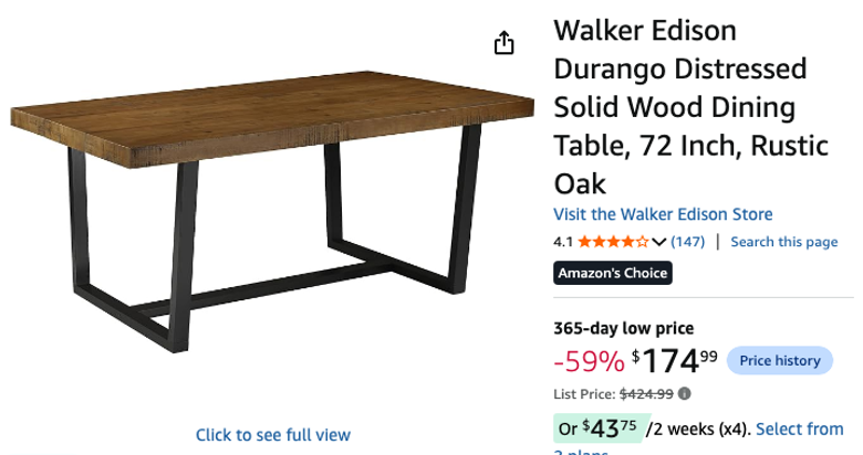 Walker Edison Rustic Oak Dining Table