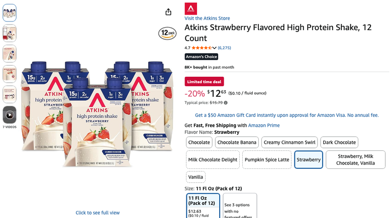 Atkins Strawberry Flavored High Protein Shake, 12 Count
