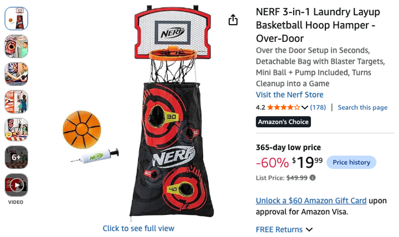 NERF 3-in-1 Laundry Layup Basketball Hoop Hamper