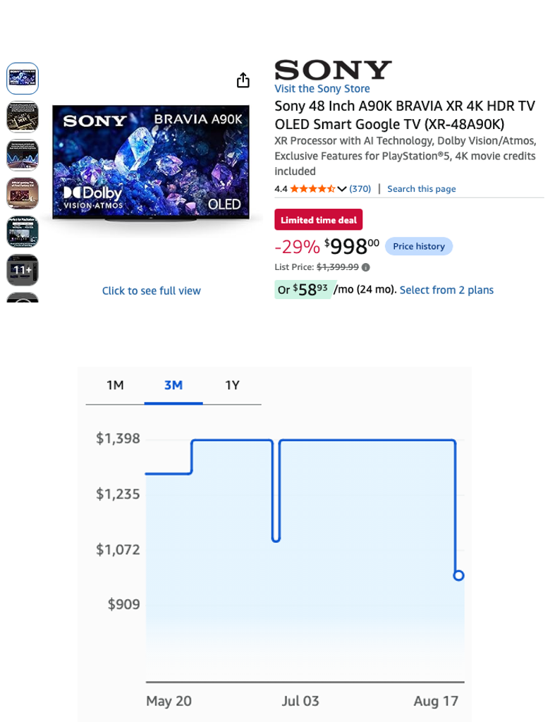 Sony 48-inch A90K BRAVIA XR 4K OLED Google TV