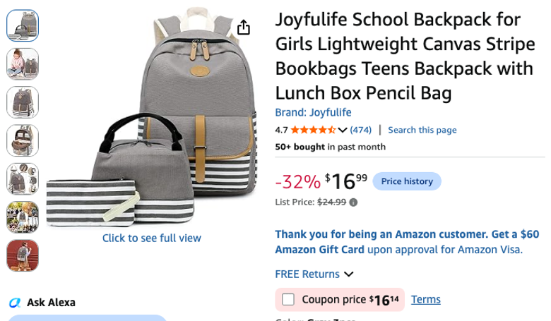 Joyfulife Girls School Backpack Set
