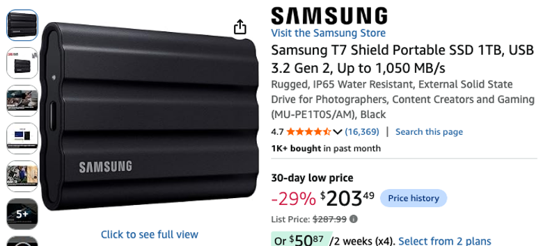 Samsung T7 Shield Portable SSD 1TB