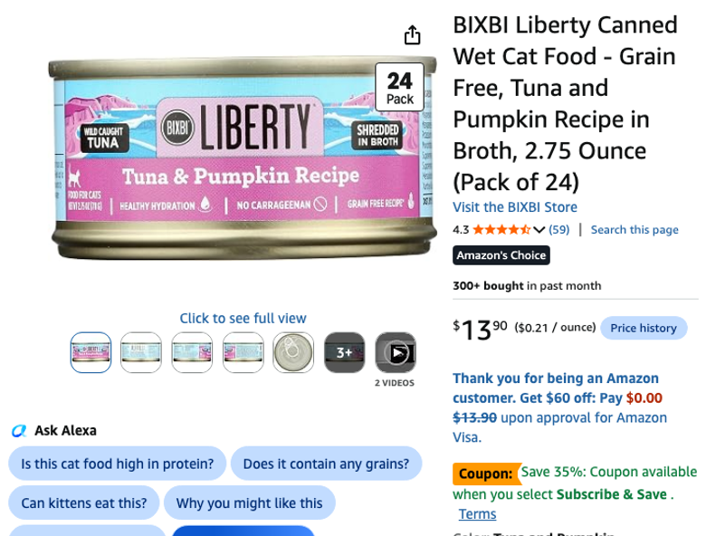 BIXBI Liberty Tuna & Pumpkin Wet Cat Food 24-Pack