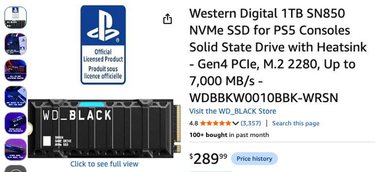 Western Digital WD_BLACK SN850 1TB PS5 SSD with Heatsink