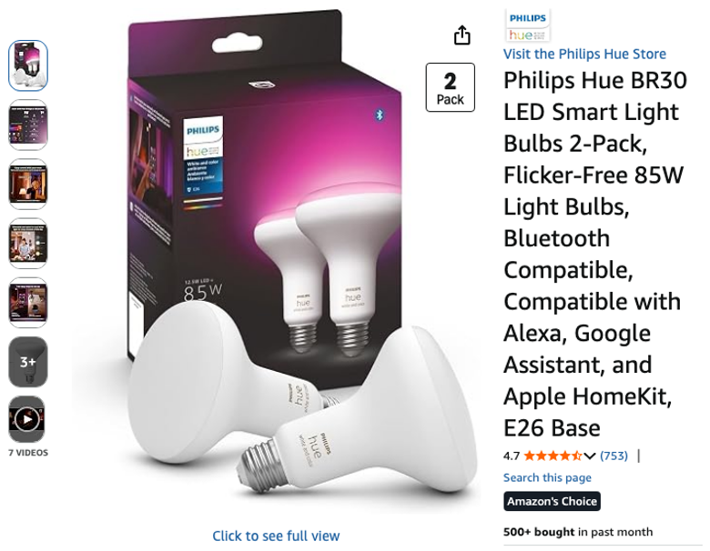 Philips Hue BR30 LED Smart Light Bulbs 2-Pack
