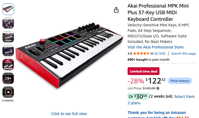 Akai Professional MPK Mini Plus 37-Key USB MIDI Keyboard Controller