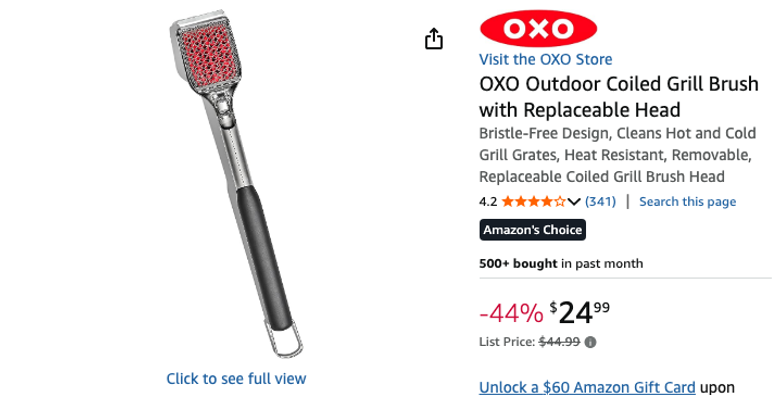 OXO Outdoor Coiled Grill Brush with Replaceable Head