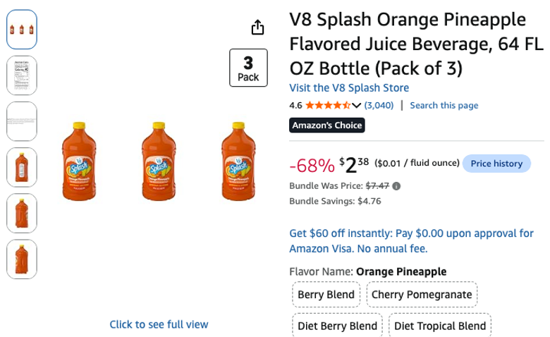 V8 Splash Orange Pineapple Juice Beverage 3-Pack