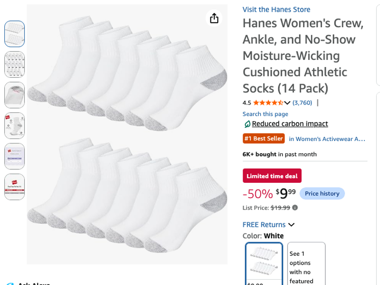 Hanes Women's Cushioned Athletic Socks 14-Pack