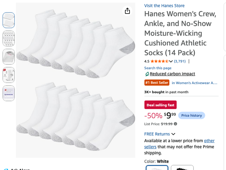 Hanes Women's Athletic Socks 14-Pack