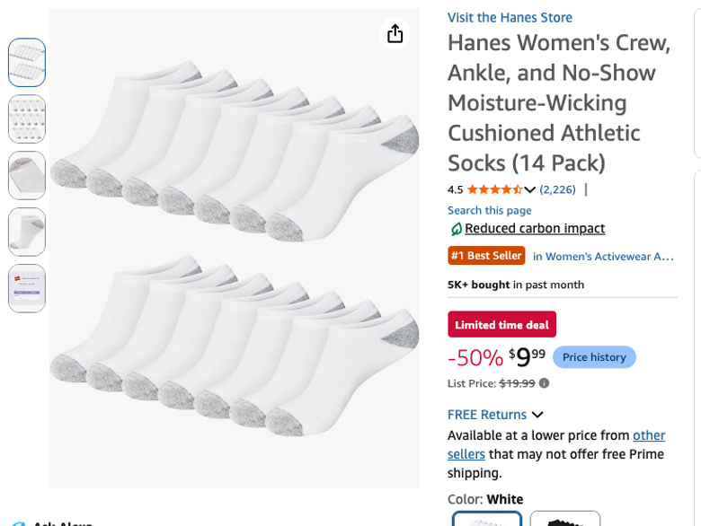 Hanes Women's Cushioned Athletic Socks 14-Pack