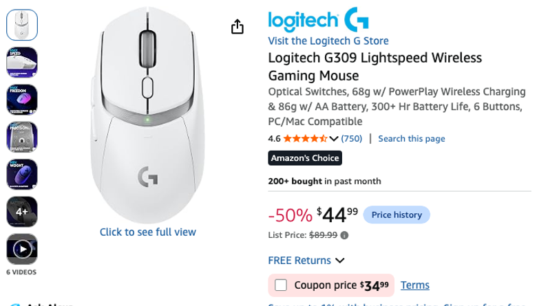 Logitech G309 Lightspeed Wireless Gaming Mouse