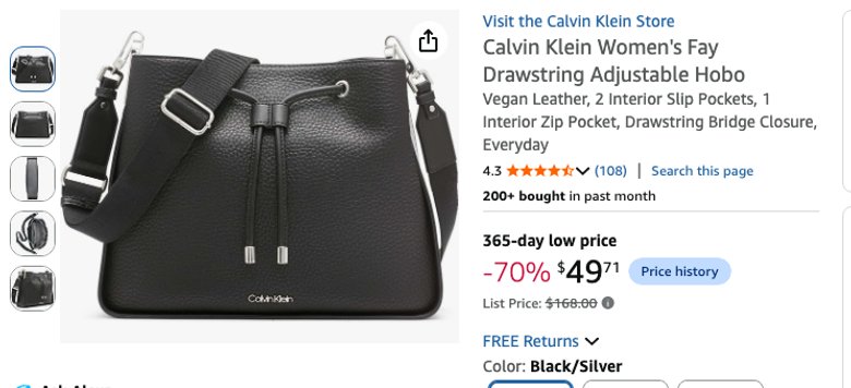 Calvin Klein Women's Fay Drawstring Adjustable Hobo