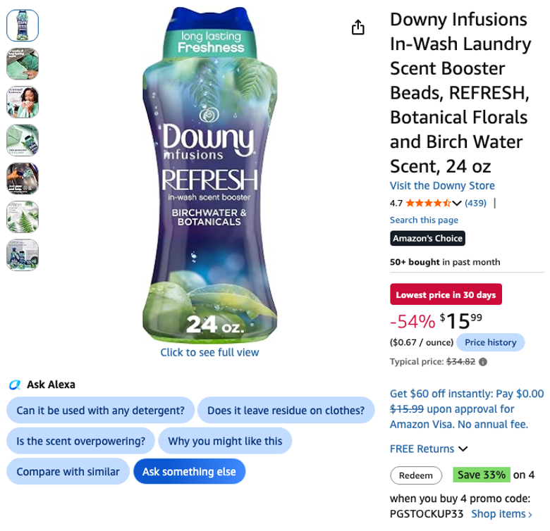 Downy Infusions In-Wash Laundry Scent Booster Beads, REFRESH, 24 oz
