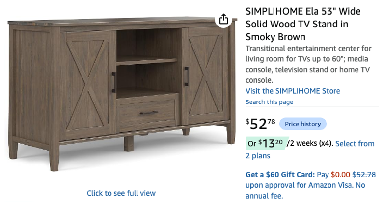 SIMPLIHOME Ela 53" Solid Wood TV Stand