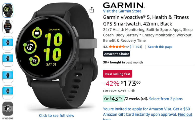 Garmin vívoactive 5 GPS Smartwatch, 42mm, Black